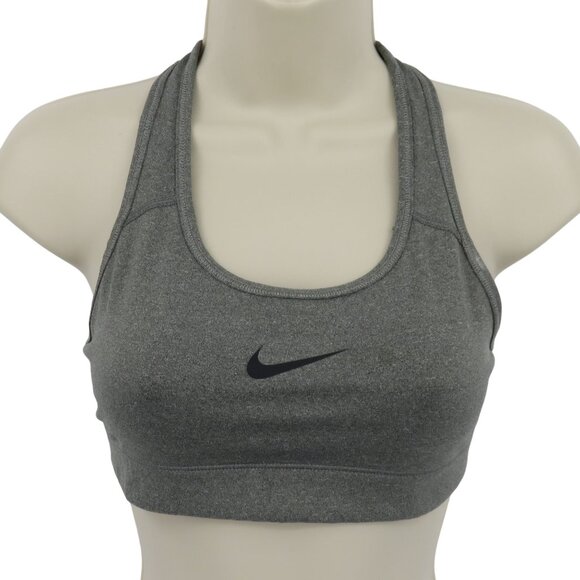 Nike Pro Womens Small Gray Grey Racerback Wireless Sports Bra Dri Fit Black Logo - Picture 1 of 10